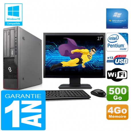 PC Fujitsu Esprimo E700 E90+ SFF Intel G840 4Go Disque 500 Go Wifi W7 Ecran 27"