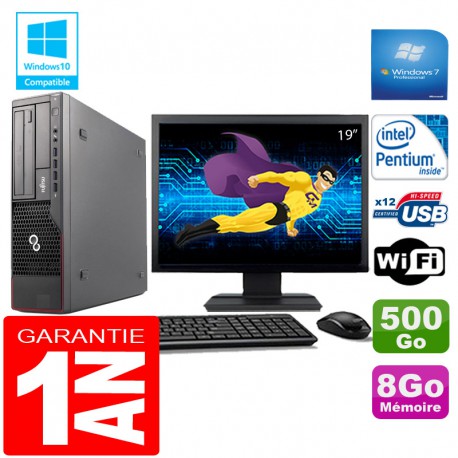 PC Fujitsu Esprimo E700 E90+ SFF Intel G840 8Go Disque 500 Go Wifi W7 Ecran 19"