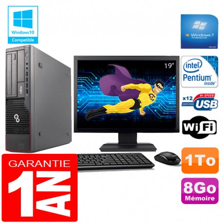 PC Fujitsu Esprimo E700 E90+ SFF Intel G840 8Go Disque 1 To Wifi W7 Ecran 19"