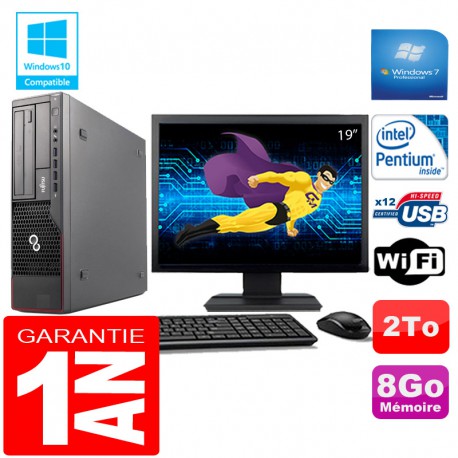 PC Fujitsu Esprimo E700 E90+ SFF Intel G840 8Go Disque 2 To Wifi W7 Ecran 19"