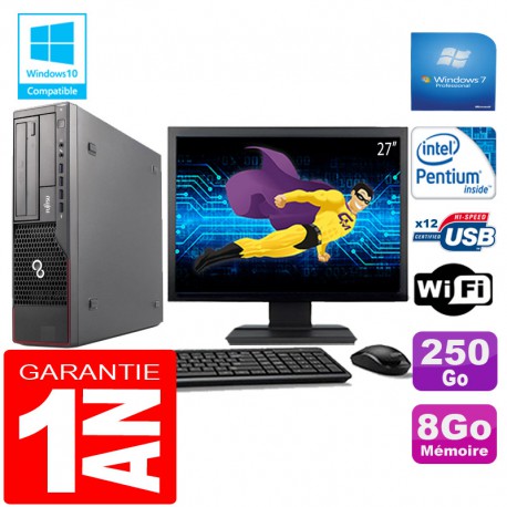PC Fujitsu Esprimo E700 E90+ SFF Intel G840 8Go Disque 250 Go Wifi W7 Ecran 27"