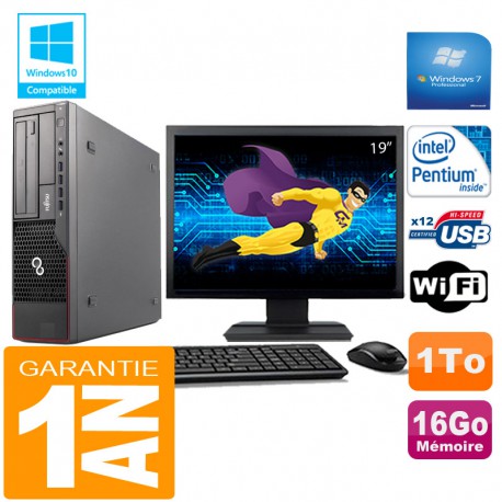 PC Fujitsu Esprimo E700 E90+ SFF Intel G840 16Go Disque 1 To Wifi W7 Ecran 19"