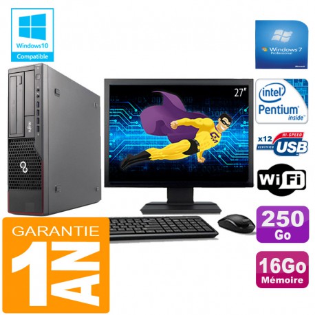 PC Fujitsu Esprimo E700 E90+ SFF Intel G840 16Go Disque 250 Go Wifi W7 Ecran 27"