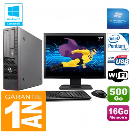 PC Fujitsu Esprimo E700 E90+ SFF Intel G840 16Go Disque 500 Go Wifi W7 Ecran 27"