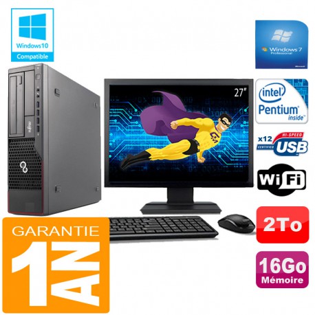 PC Fujitsu Esprimo E700 E90+ SFF Intel G840 16Go Disque 2 To Wifi W7 Ecran 27"