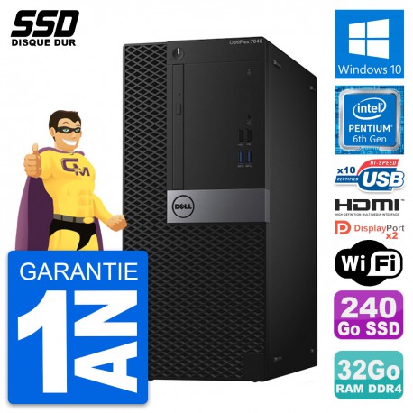 PC Tour Dell OptiPlex 7040 Pentium G4400 RAM 32Go SSD 240Go HDMI Windows 10 Wifi