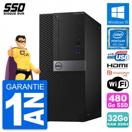 PC Tour Dell OptiPlex 7040 Pentium G4400 RAM 32Go SSD 480Go HDMI Windows 10 Wifi