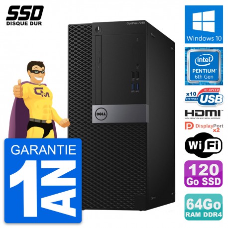 PC Tour Dell OptiPlex 7040 Pentium G4400 RAM 64Go SSD 120Go HDMI Windows 10 Wifi