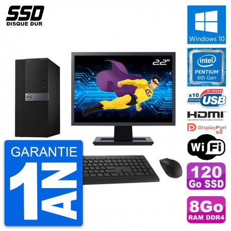 PC Tour Dell 7040 Ecran 22" Intel G4400 RAM 8Go SSD 120Go HDMI Windows 10 Wifi