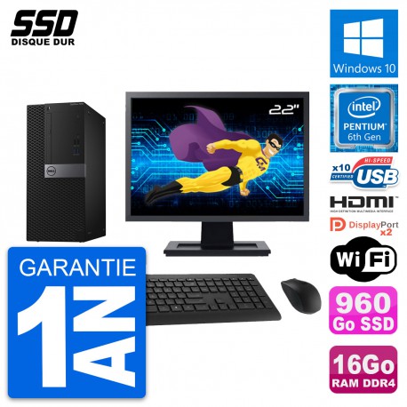 PC Tour Dell 7040 Ecran 22" Intel G4400 RAM 16Go SSD 960Go HDMI Windows 10 Wifi