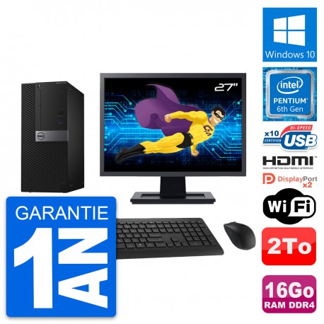 PC Tour Dell 7040 Ecran 27" Intel G4400 RAM 16Go Disque 2To HDMI Windows 10 Wifi