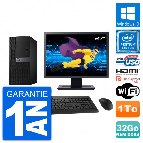 PC Tour Dell 7040 Ecran 27" Intel G4400 RAM 32Go Disque 1To HDMI Windows 10 Wifi