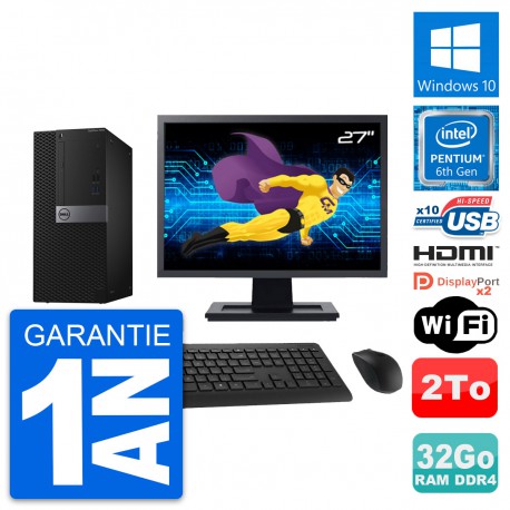 PC Tour Dell 7040 Ecran 27" Intel G4400 RAM 32Go Disque 2To HDMI Windows 10 Wifi