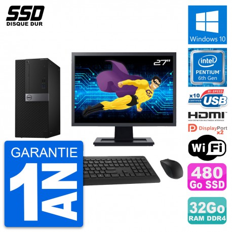 PC Tour Dell 7040 Ecran 27" Intel G4400 RAM 32Go SSD 480Go HDMI Windows 10 Wifi