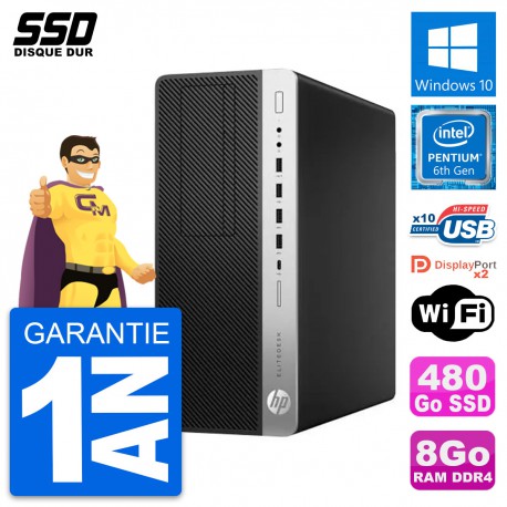 PC Tour HP EliteDesk 800 G3 Pentium G4400 RAM 8Go SSD 480Go Windows 10 Wifi