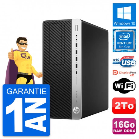 PC Tour HP EliteDesk 800 G3 Pentium G4400 RAM 16Go Disque 2To Windows 10 Wifi