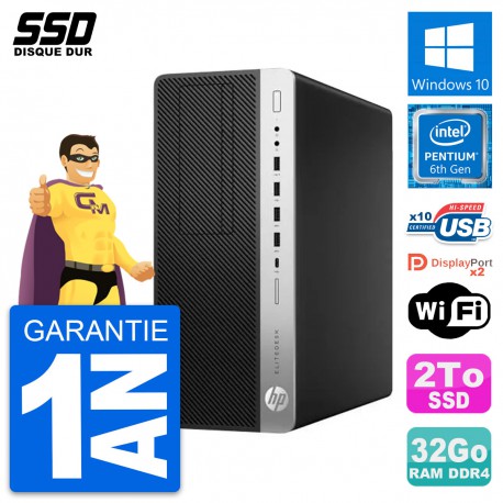 PC Tour HP EliteDesk 800 G3 Intel Pentium G4400 RAM 32Go SSD 2To Windows 10 Wifi