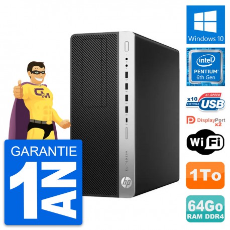 PC Tour HP EliteDesk 800 G3 Pentium G4400 RAM 64Go Disque 1To Windows 10 Wifi