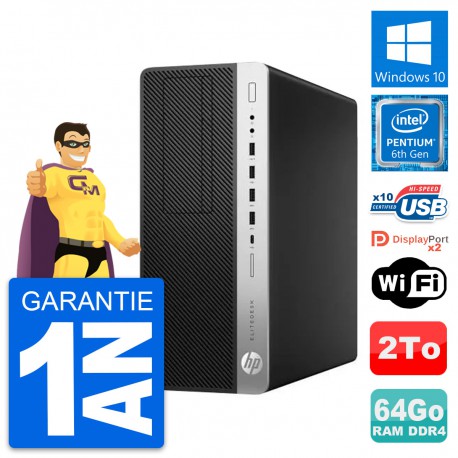 PC Tour HP EliteDesk 800 G3 Pentium G4400 RAM 64Go Disque 2To Windows 10 Wifi