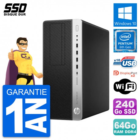 PC Tour HP EliteDesk 800 G3 Pentium G4400 RAM 64Go SSD 240Go Windows 10 Wifi