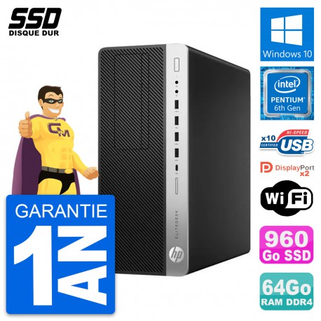 PC Tour HP EliteDesk 800 G3 Pentium G4400 RAM 64Go SSD 960Go Windows 10 Wifi