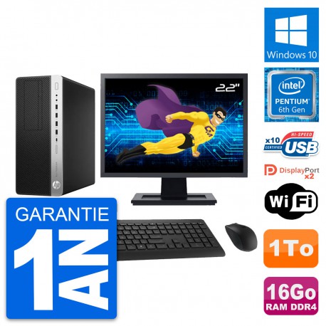 PC Tour HP 800 G3 Ecran 22" Pentium G4400 RAM 16Go Disque 1To Windows 10 Wifi