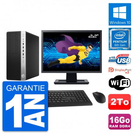 PC Tour HP 800 G3 Ecran 22" Pentium G4400 RAM 16Go Disque 2To Windows 10 Wifi