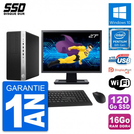 PC Tour HP EliteDesk 800 G3 Ecran 27" G4400 RAM 16Go SSD 120Go Windows 10 Wifi