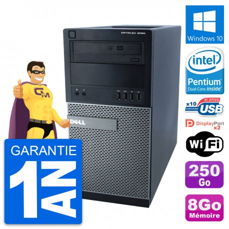 PC Tour Dell 9020 Intel Pentium G3220 RAM 8Go Disque Dur 250Go Windows 10 Wifi