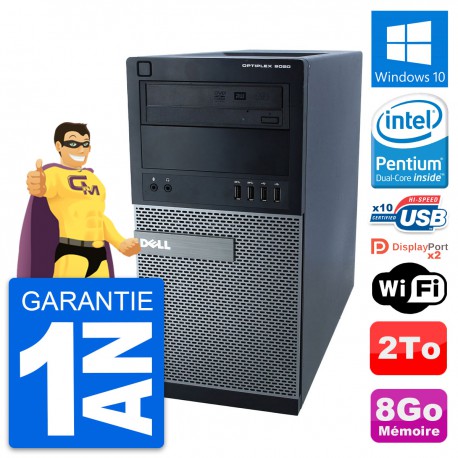 PC Tour Dell 9020 Intel Pentium G3220 RAM 8Go Disque Dur 2To Windows 10 Wifi