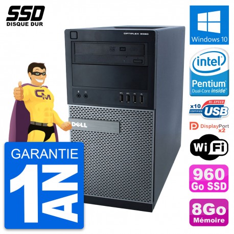 PC Tour Dell OptiPlex 9020 Intel Pentium G3220 RAM 8Go SSD 960Go Windows 10 Wifi