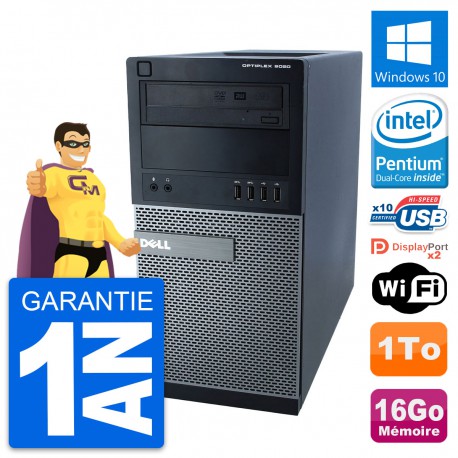 PC Tour Dell 9020 Intel Pentium G3220 RAM 16Go Disque Dur 1To Windows 10 Wifi