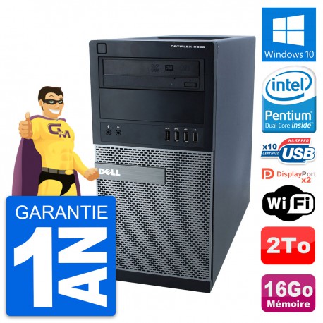 PC Tour Dell 9020 Intel Pentium G3220 RAM 16Go Disque Dur 2To Windows 10 Wifi