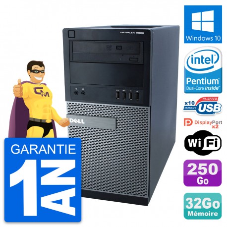 PC Tour Dell 9020 Intel Pentium G3220 RAM 32Go Disque Dur 250Go Windows 10 Wifi