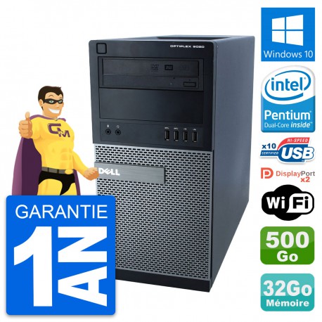 PC Tour Dell 9020 Intel Pentium G3220 RAM 32Go Disque Dur 500Go Windows 10 Wifi