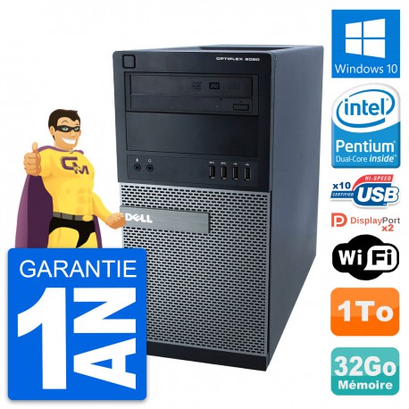 PC Tour Dell 9020 Intel Pentium G3220 RAM 32Go Disque Dur 1To Windows 10 Wifi