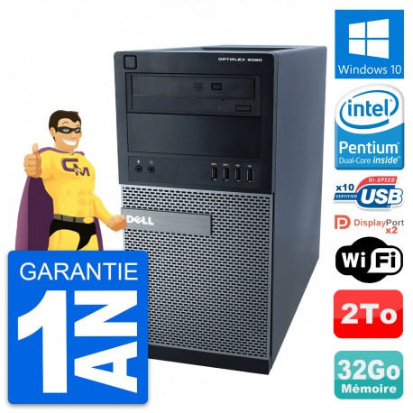 PC Tour Dell 9020 Intel Pentium G3220 RAM 32Go Disque Dur 2To Windows 10 Wifi