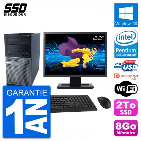 PC Tour Dell 9020 Ecran 22" Intel G3220 RAM 8Go Disque Dur 2To Windows 10 Wifi