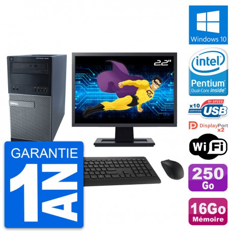 PC Tour Dell 9020 Ecran 22" Intel G3220 RAM 16Go Disque 250Go Windows 10 Wifi