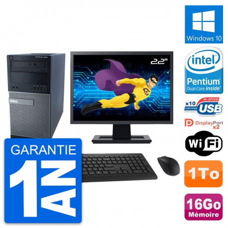 PC Tour Dell 9020 Ecran 22" Intel G3220 RAM 16Go Disque Dur 1To Windows 10 Wifi