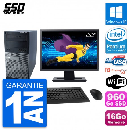 PC Tour Dell 9020 Ecran 22" Intel G3220 RAM 16Go SSD 960Go Windows 10 Wifi