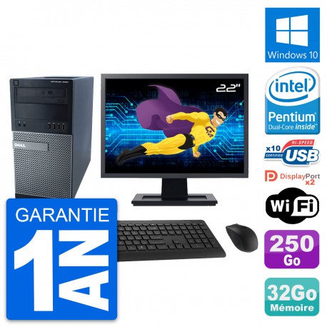 PC Tour Dell 9020 Ecran 22" Intel G3220 RAM 32Go Disque Dur 250Go Windows 10 Wifi