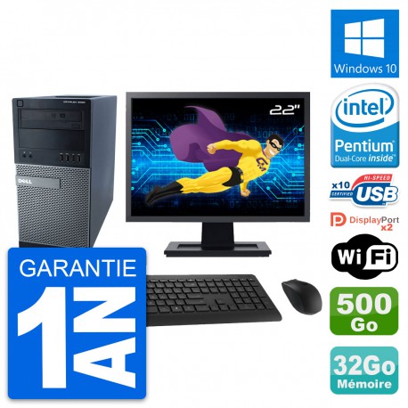 PC Tour Dell 9020 Ecran 22" Intel G3220 RAM 32Go Disque Dur 500Go Windows 10 Wifi