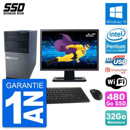 PC Tour Dell 9020 Ecran 22" Pentium G3220 RAM 32Go SSD 480Go Windows 10 Wifi