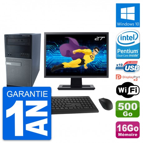 PC Tour Dell 9020 Ecran 27" Intel G3220 RAM 16Go Disque 500Go Windows 10 Wifi