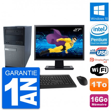 PC Tour Dell 9020 Ecran 27" Intel G3220 RAM 16Go Disque Dur 1To Windows 10 Wifi