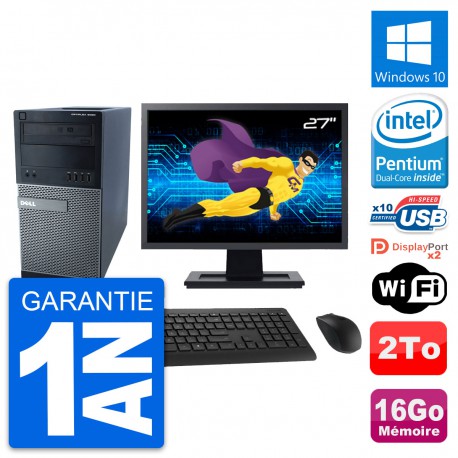 PC Tour Dell 9020 Ecran 27" Intel G3220 RAM 16Go Disque Dur 2To Windows 10 Wifi