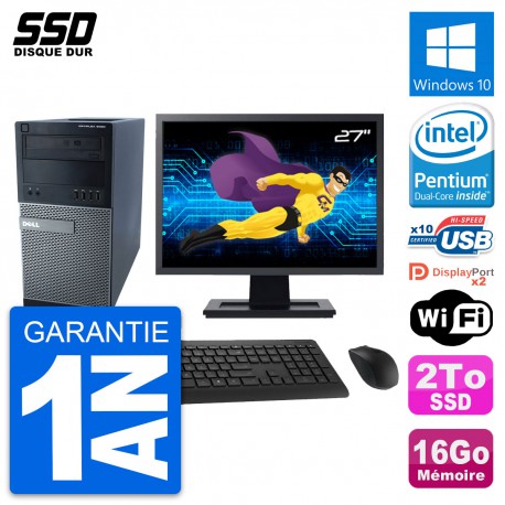 PC Tour Dell 9020 Ecran 27" Intel Pentium G3220 RAM 16Go SSD 2To Windows 10 Wifi