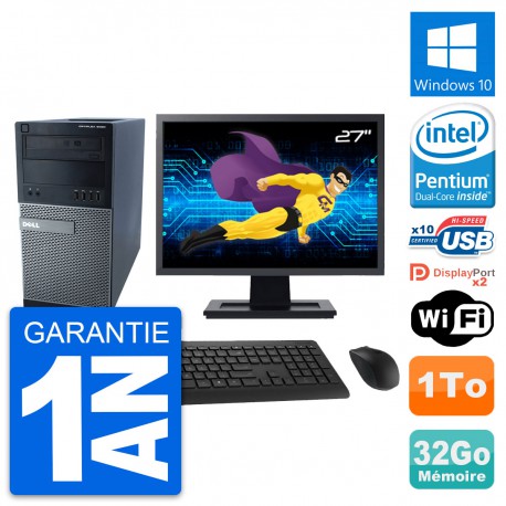 PC Tour Dell 9020 Ecran 27" Intel G3220 RAM 32Go Disque Dur 1To Windows 10 Wifi