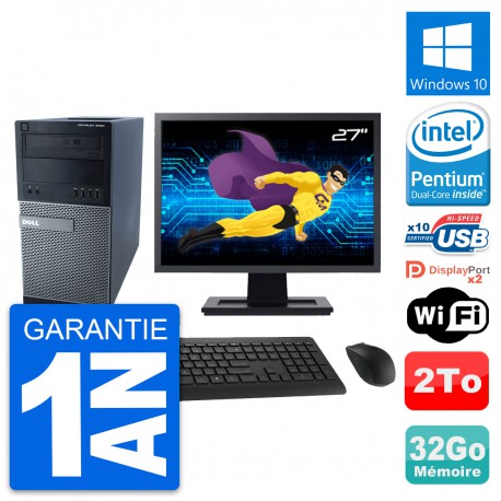 PC Tour Dell 9020 Ecran 27" Intel G3220 RAM 32Go Disque Dur 2To Windows 10 Wifi